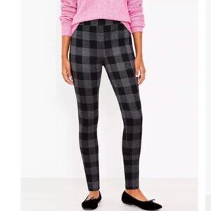 LOFT Gray Black Buffalo Plaid Ponte Leggings Stretchy Sz M